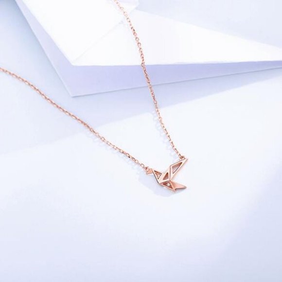 925 Sterling Silver Diamond Paper Crane Neckla - Picture 8 of 8